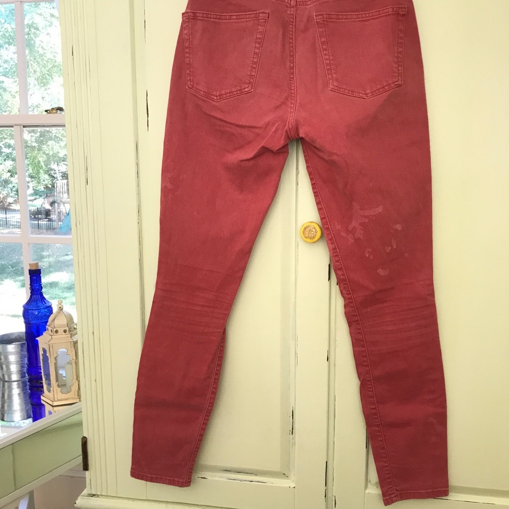 Red denim skinny jeans